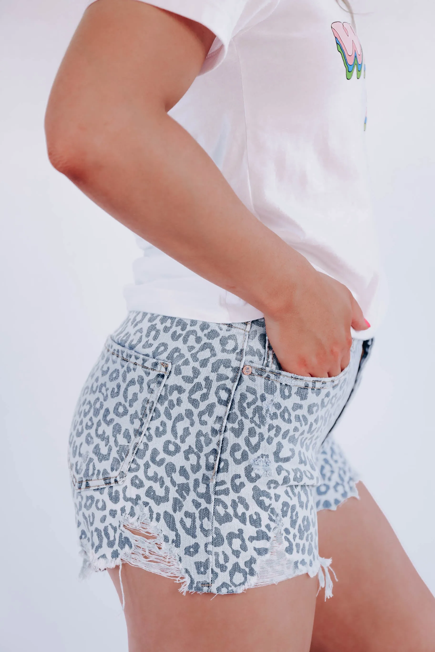 Layton Leopard Print Denim Shorts - Light