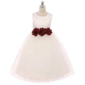 Leilani - Bridal Ivory or White - Burgundy Flowers