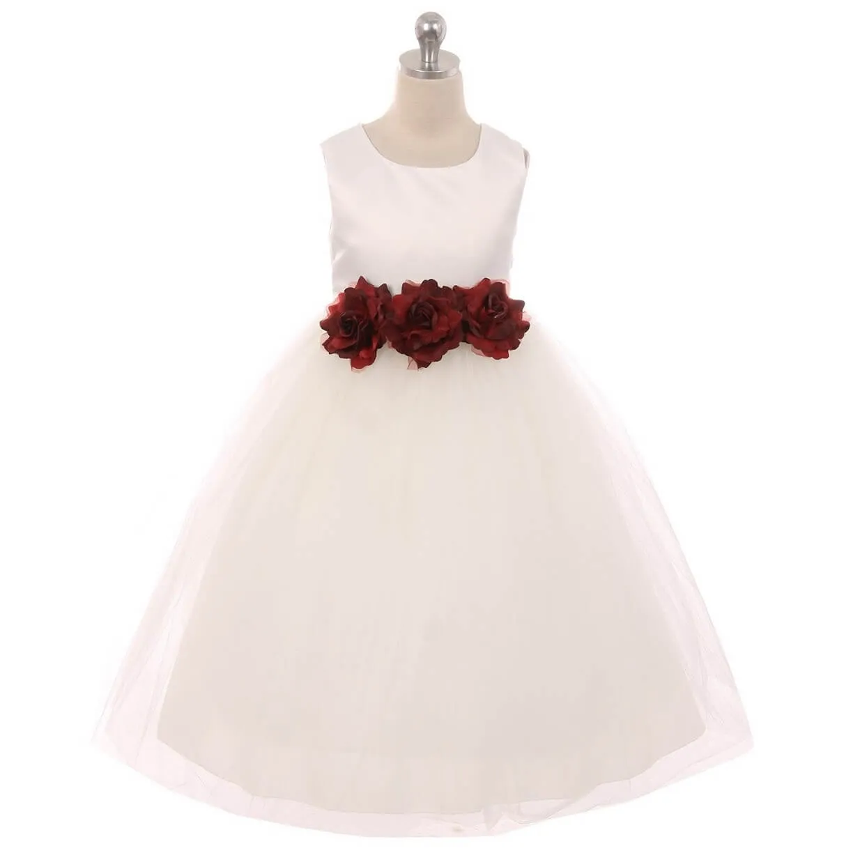 Leilani - Bridal Ivory or White - Burgundy Flowers