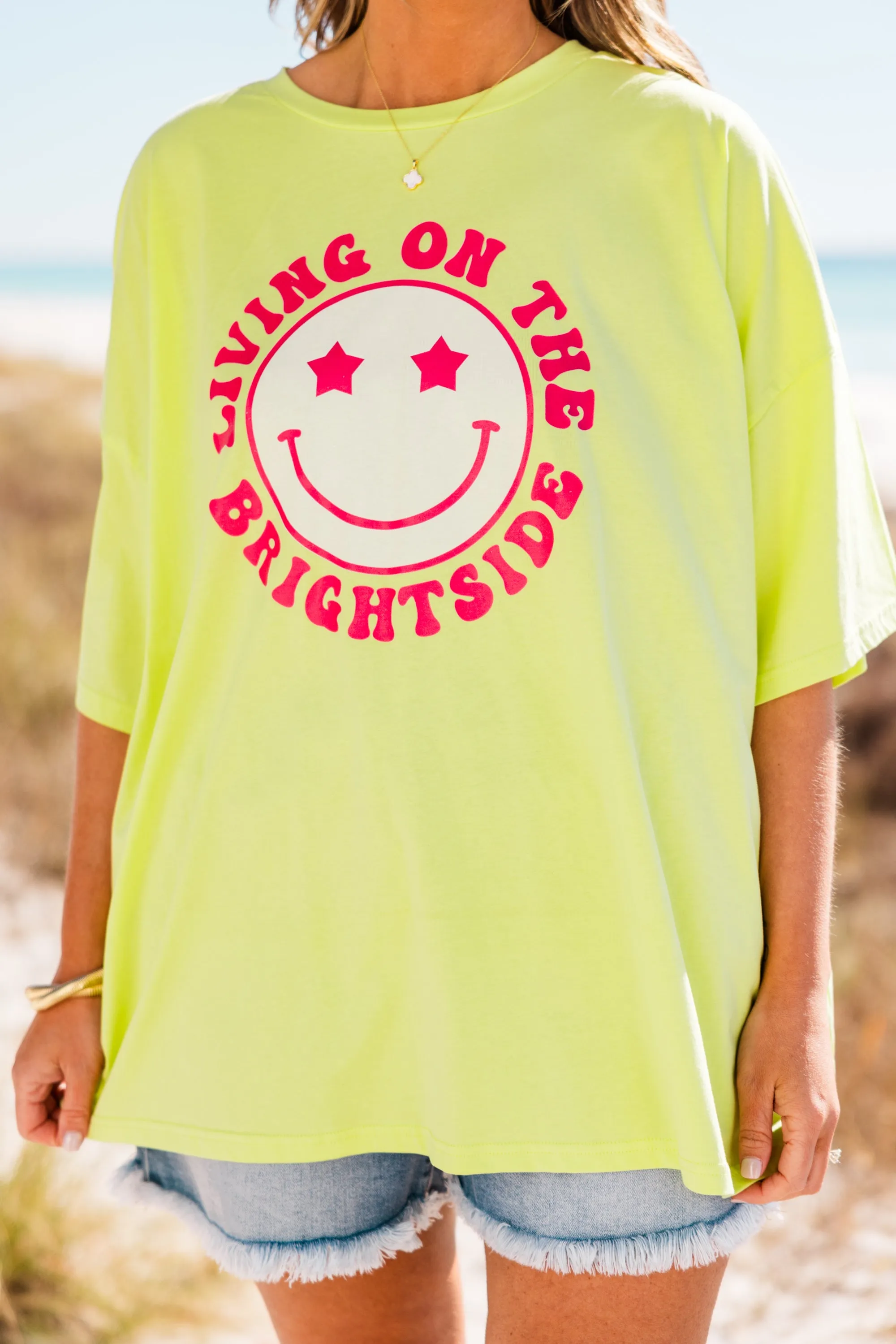 Life On The Brightside Boyfriend Tee, Neon Lime