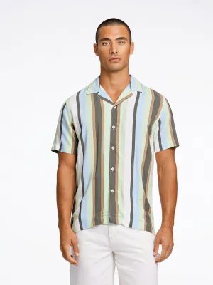 Lindbergh Men Green Relaxed Fit Striped Shirt Collar Shirt