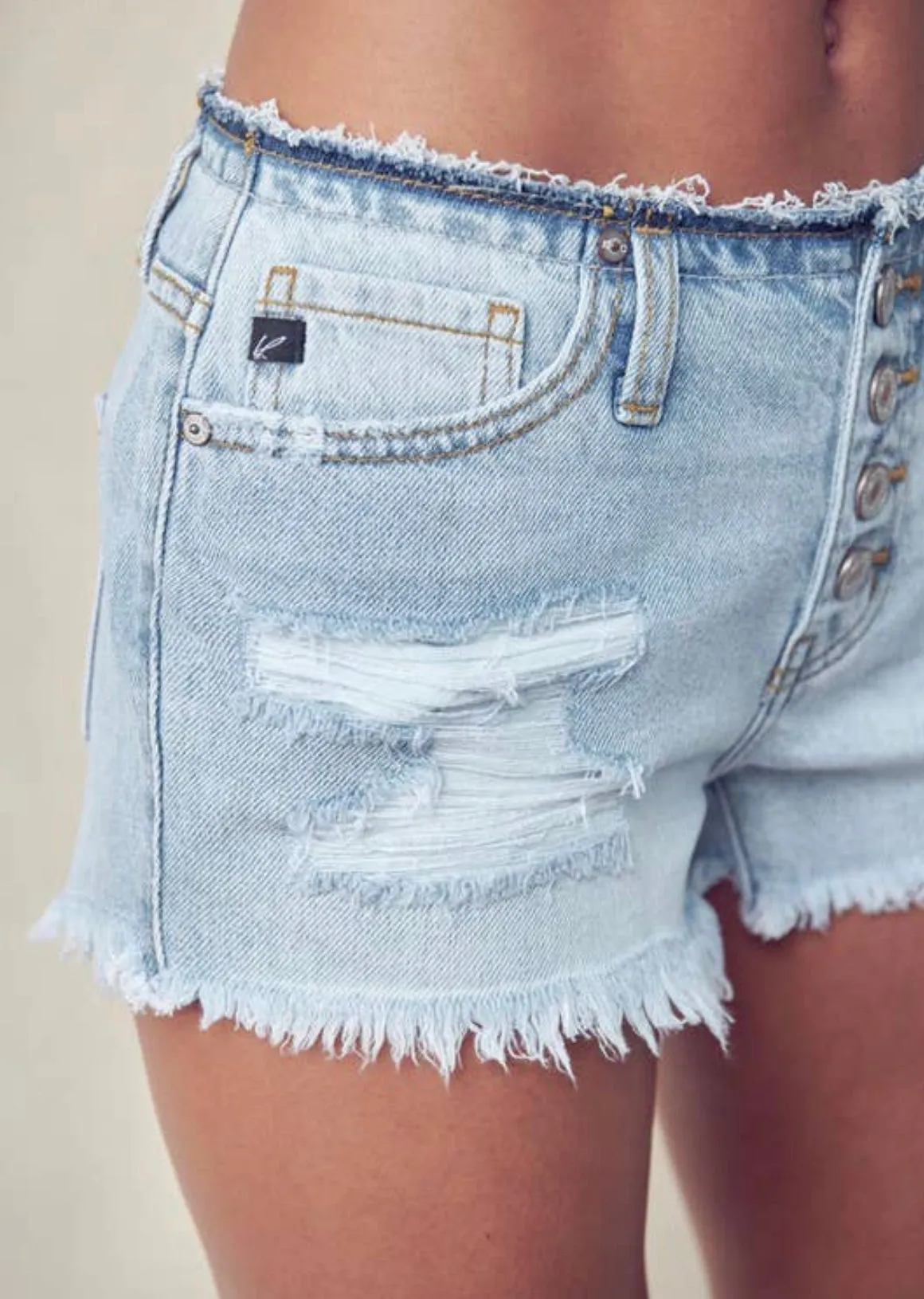 Low Rise Light Wash Button Up Shorts
