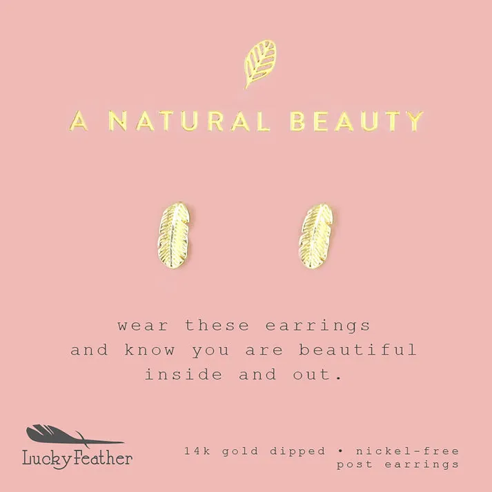 Lucky Feather New Moon Earrings