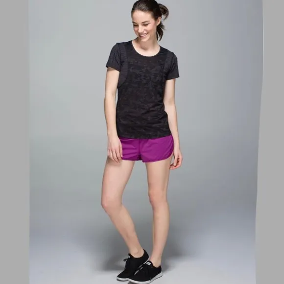 Lululemon Run For Days Short in Regal Plum with a gold zipper