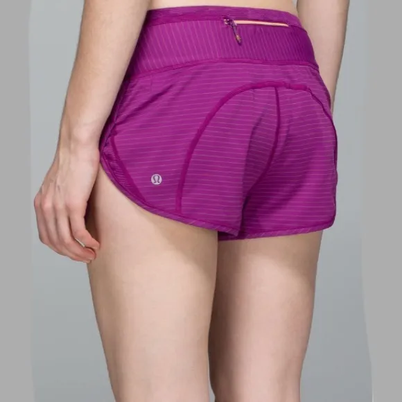 Lululemon Run For Days Short in Regal Plum with a gold zipper