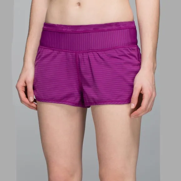 Lululemon Run For Days Short in Regal Plum with a gold zipper