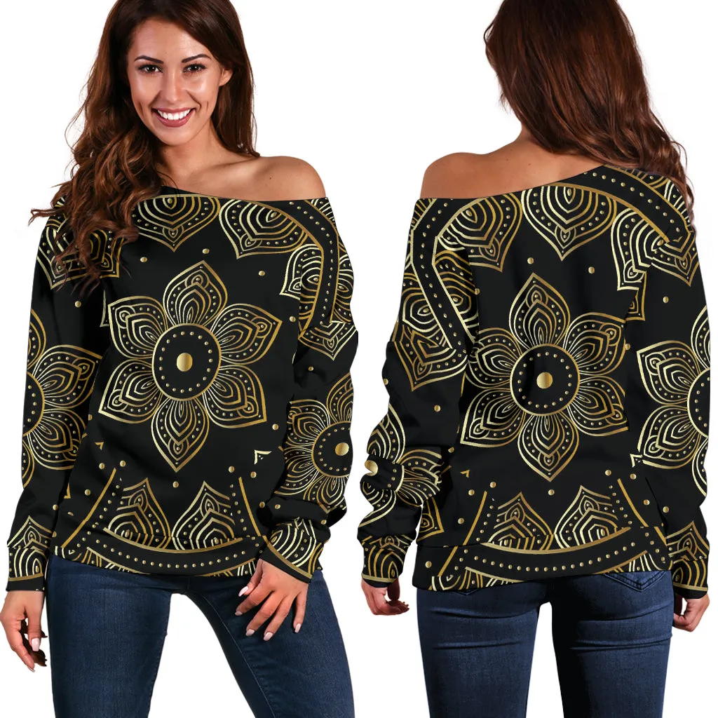 Mandala Vibes Off Women's Shoulder Sweater