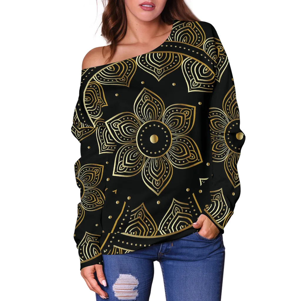Mandala Vibes Off Women's Shoulder Sweater