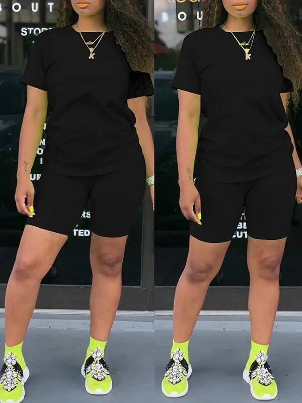 mangocouture Solid Tee & Biker Shorts Set