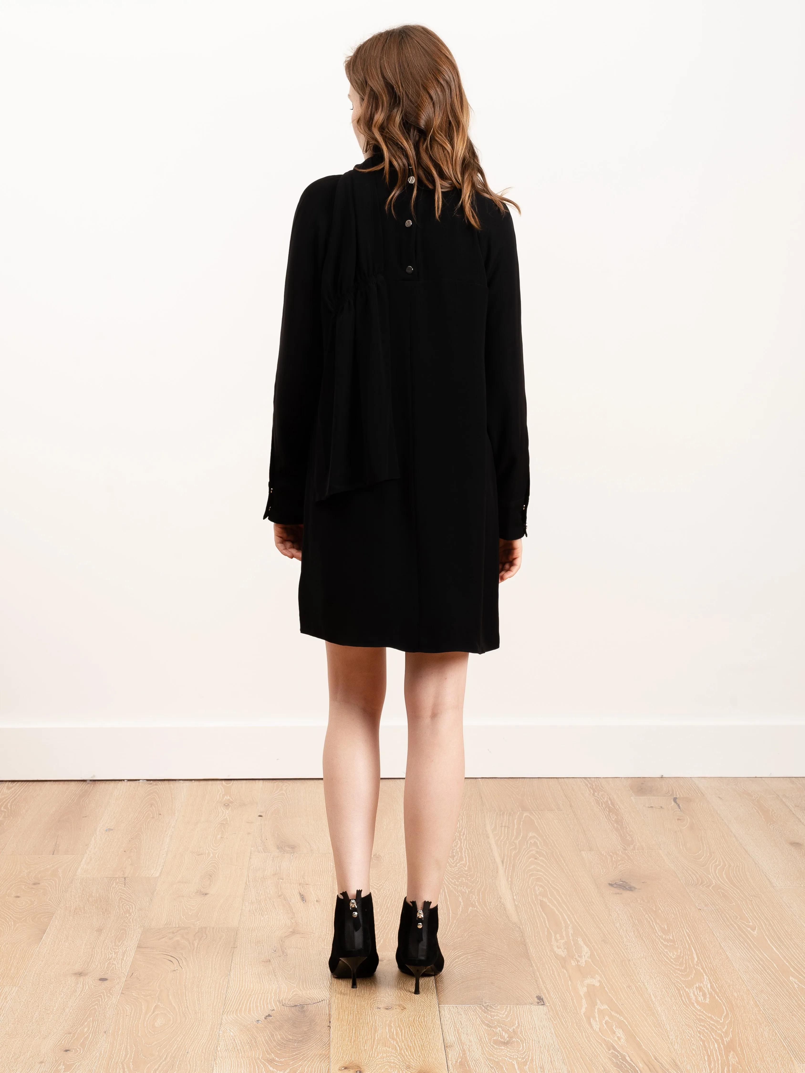 mockneck shirred flap short dress