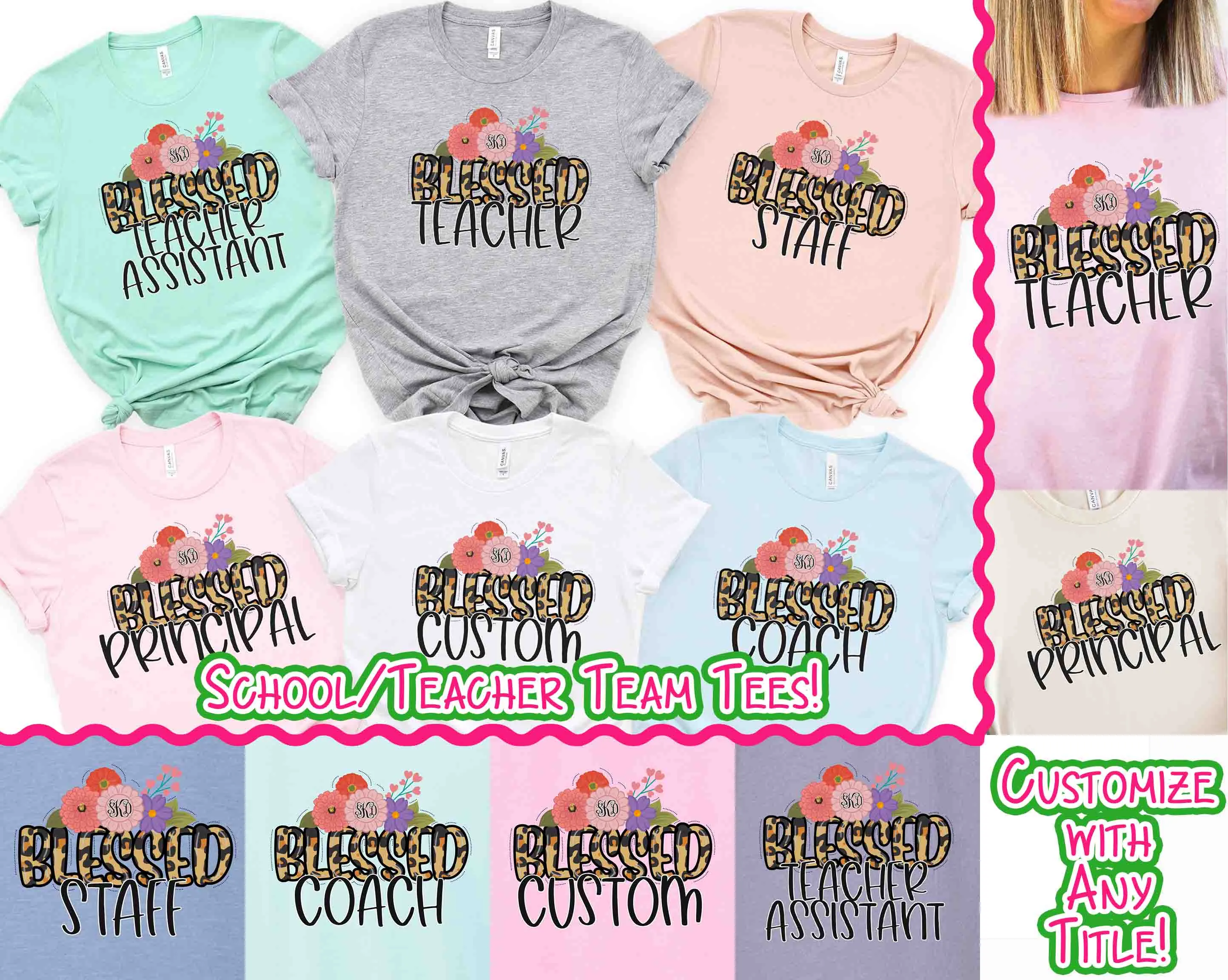 Monogram Blessed Leopard School Staff Tee