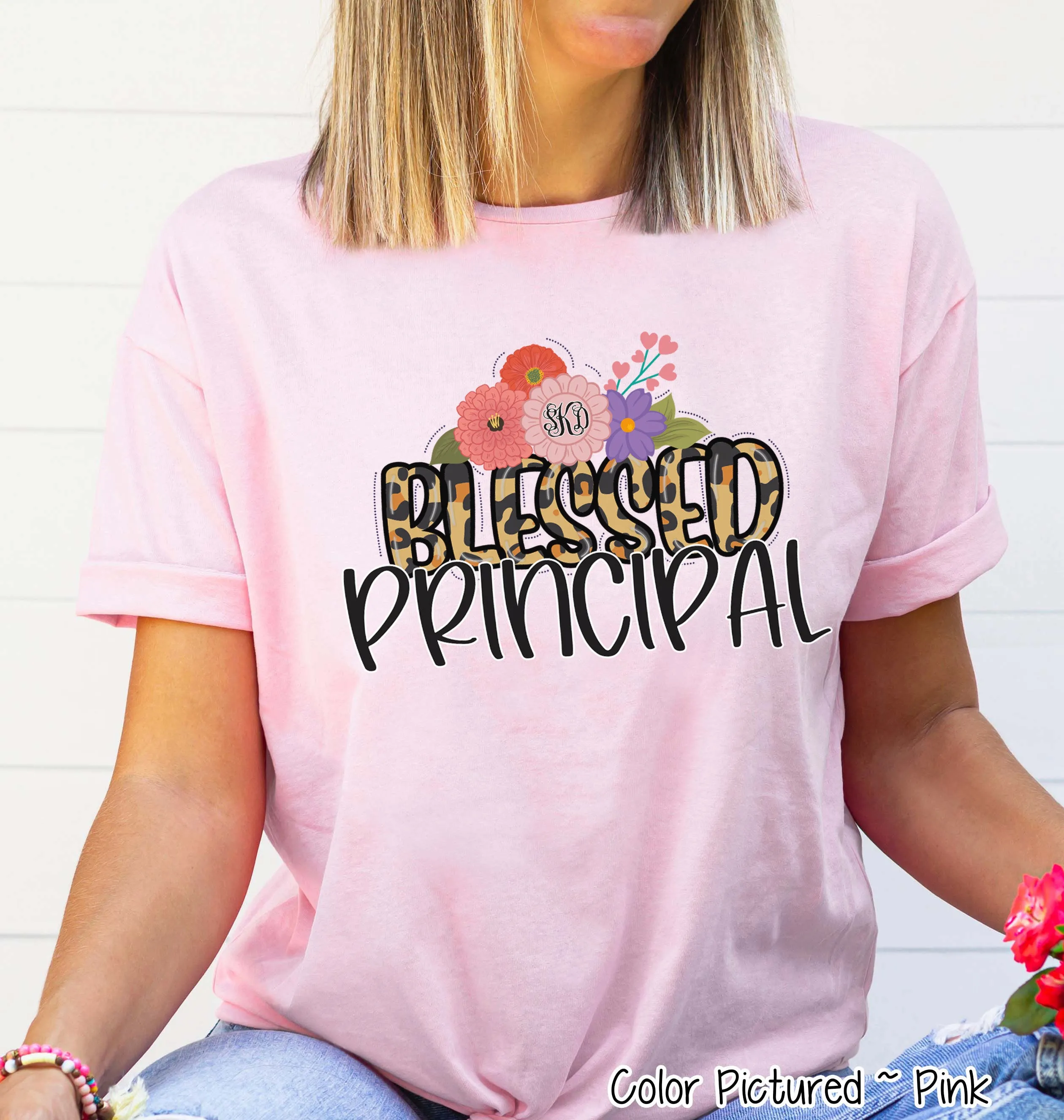 Monogram Blessed Leopard School Staff Tee