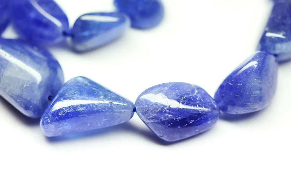 Natural Blue Tanzanite Smooth Tumble Beads 15mm 20mm 10inches