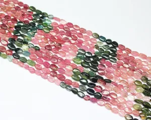 Natural Tourmaline Smooth Oval Gemstone Loose Beads Strand 4mm 5mm 13.5"