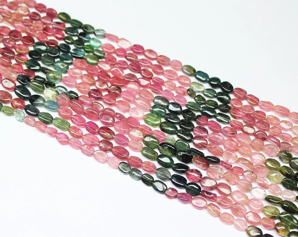 Natural Tourmaline Smooth Oval Gemstone Loose Beads Strand 4mm 5mm 13.5"