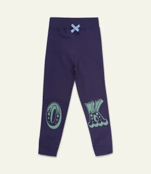 Navy Ok Slogan Print Joggers