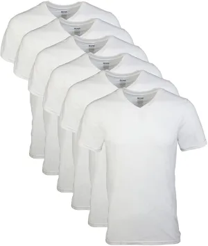 New Gildan mens White Ultra Soft V-neck T-shirts, 6 Pack, Sz L!