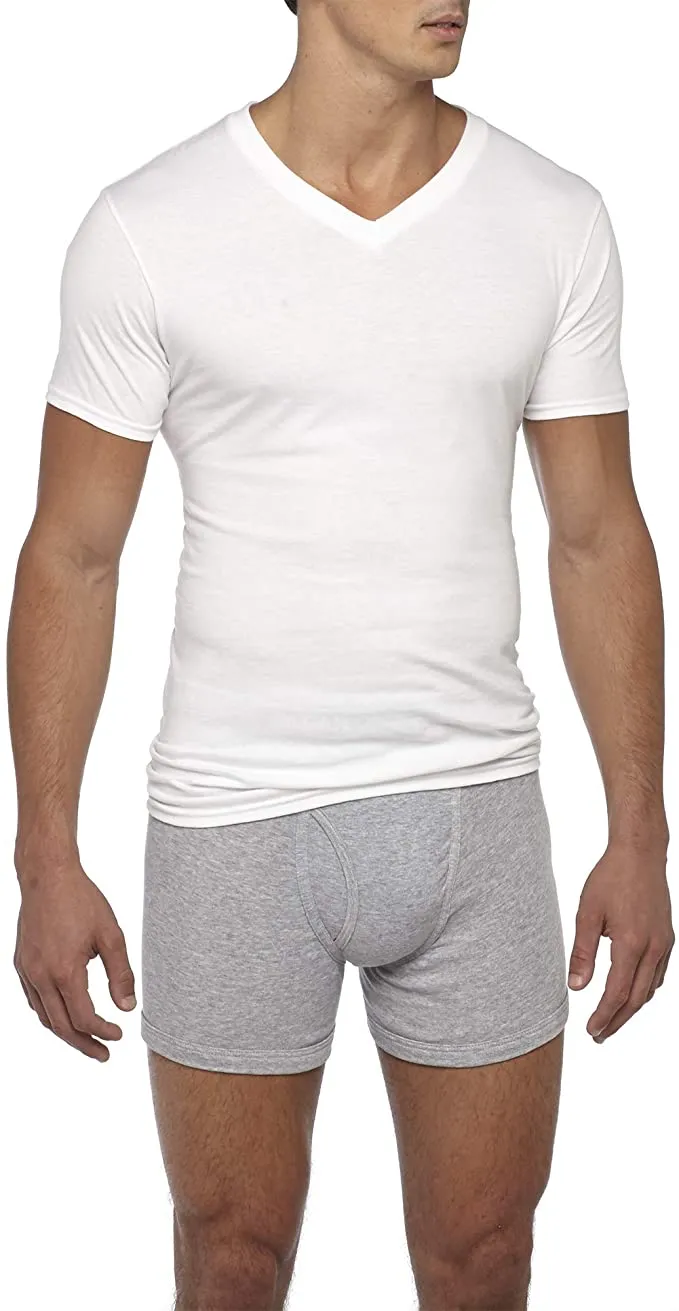New Gildan mens White Ultra Soft V-neck T-shirts, 6 Pack, Sz L!