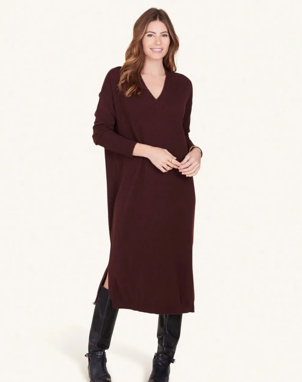Nm0266 Not Monday Burgundy Cashmere Sweater Dress