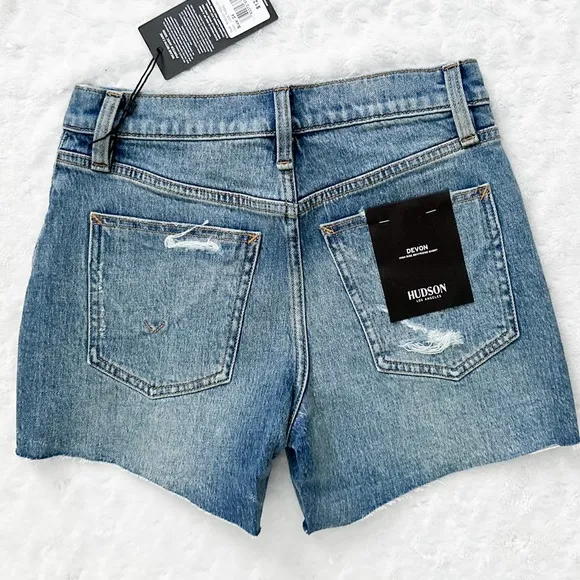 NWT- HUDSON Devon Distressed Denim Shorts in Love Theme
