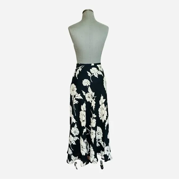 NWT JONES NEW YORK Skirt Black Cream Floral Silk Skirt Flirty Maxi Skirt