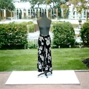 NWT JONES NEW YORK Skirt Black Cream Floral Silk Skirt Flirty Maxi Skirt