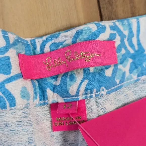 NWT! Lilly Pulitzer Palmita Stretch Shorts Succulent Blue Sea Cups Size 12