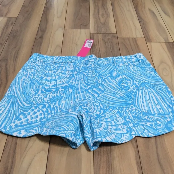 NWT! Lilly Pulitzer Palmita Stretch Shorts Succulent Blue Sea Cups Size 12