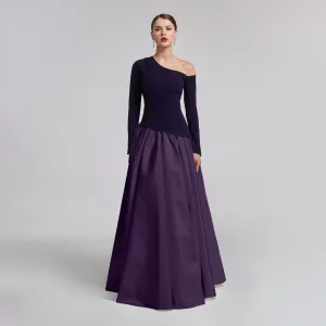 One-Shoulder Purple Crepe and Taffeta Ball Gown