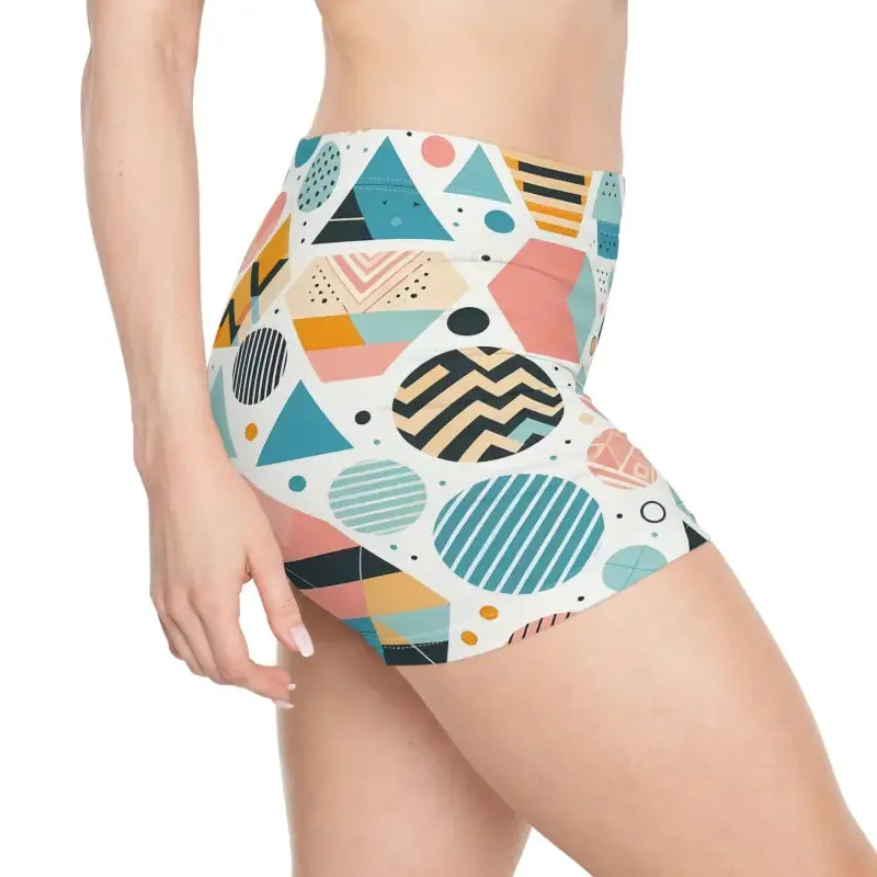 Pastel Abstract Geometric Summer Shorts for Women