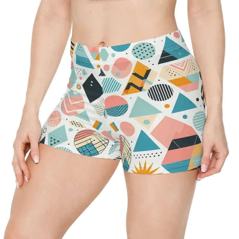 Pastel Abstract Geometric Summer Shorts for Women