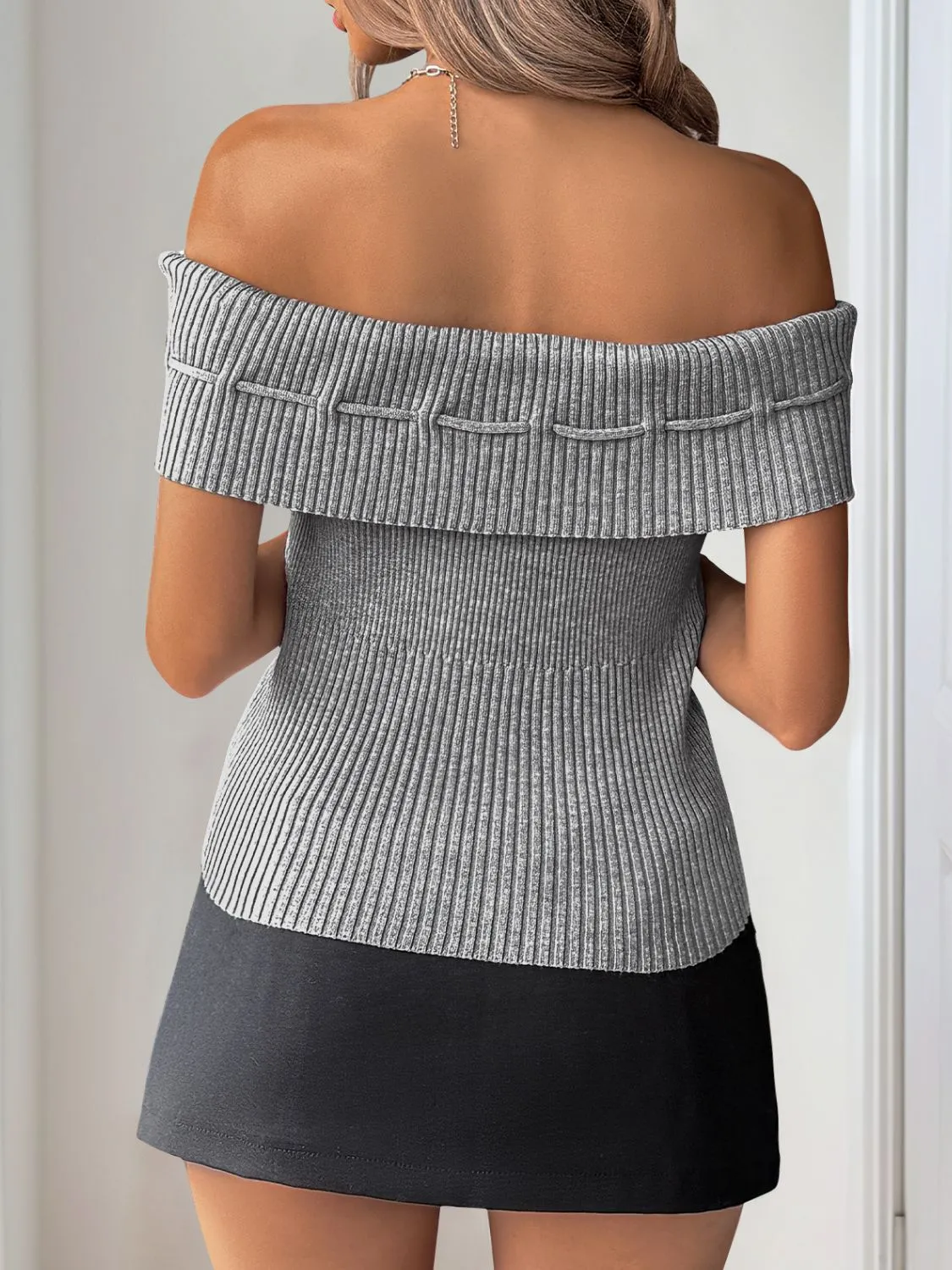 Perfee Tied Off-Shoulder Short Sleeve Knit Top XS-L