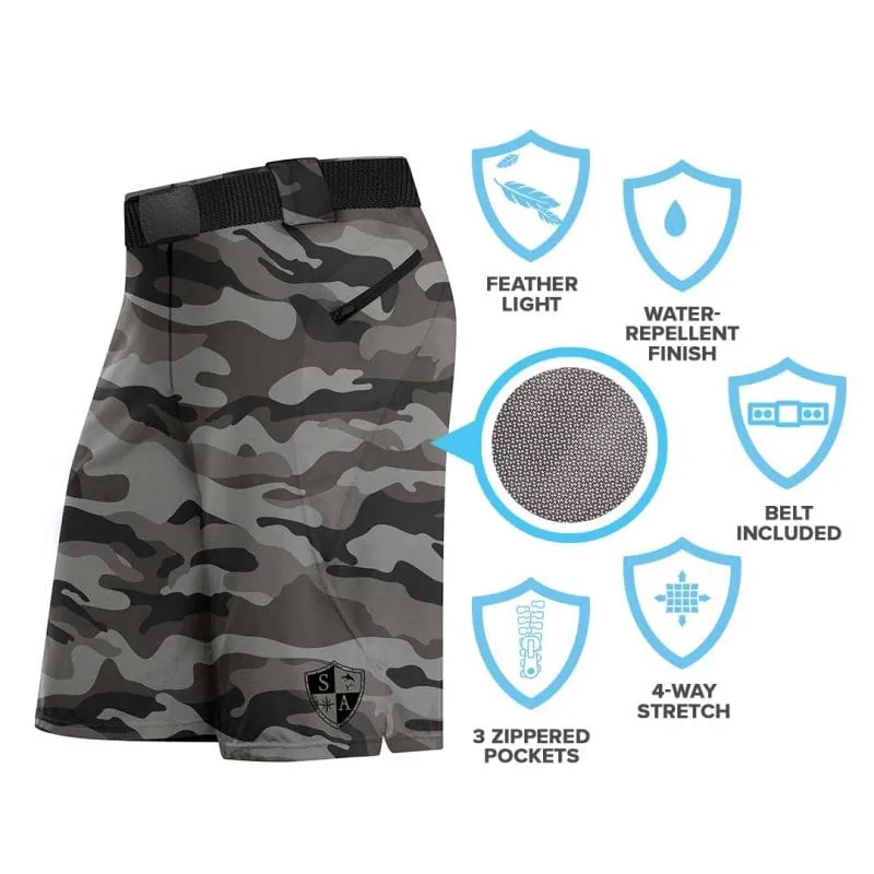 Performance Shorts | Grey Military Camo | Silver SA Shield