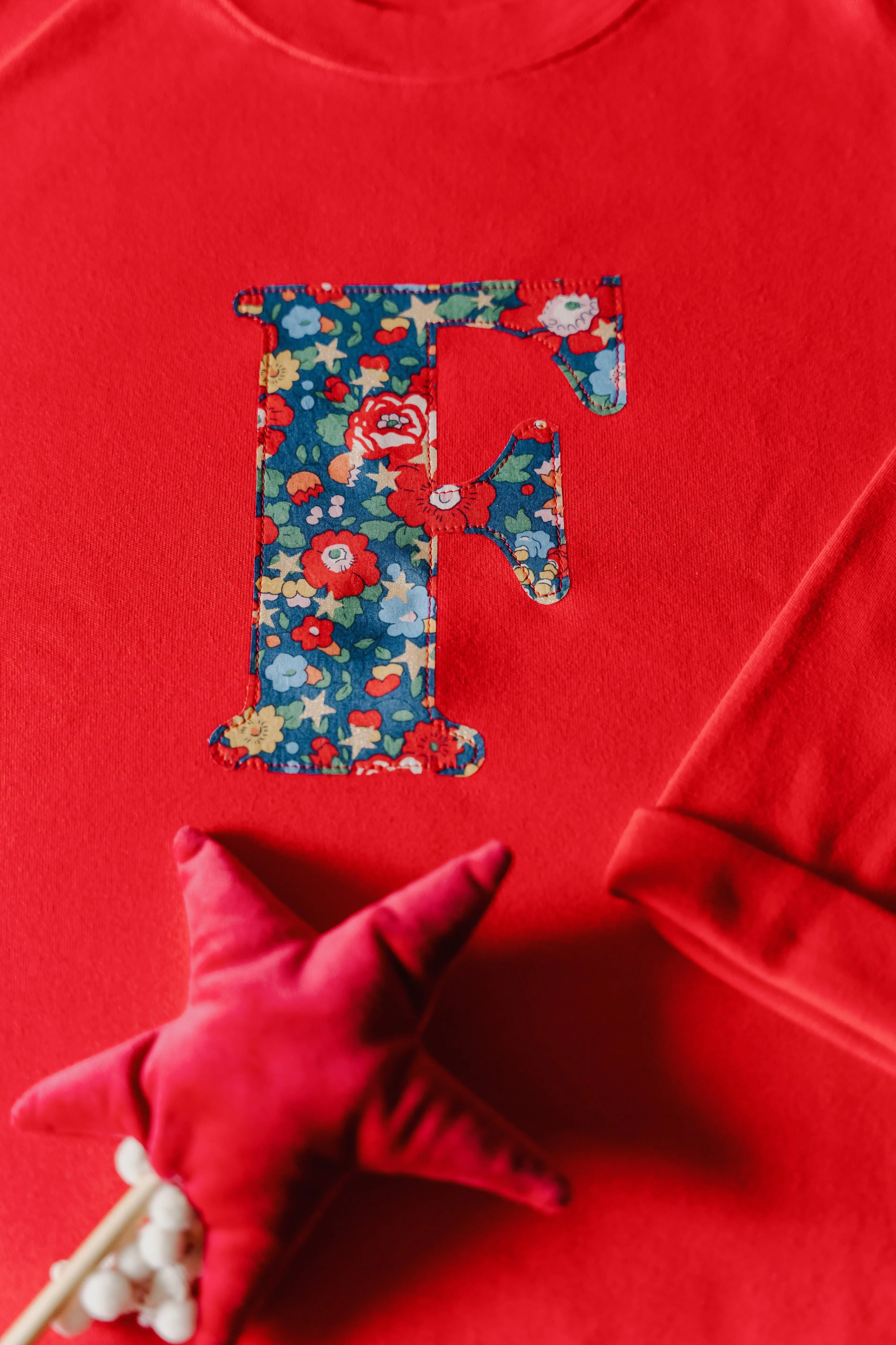 Personalised or Age Red T-Shirt in Betsy Star Liberty Print