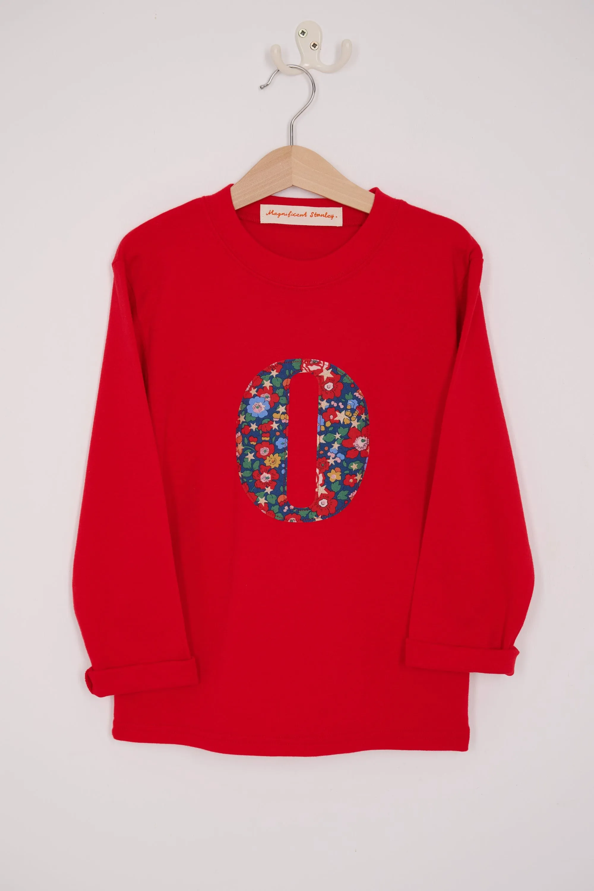 Personalised or Age Red T-Shirt in Betsy Star Liberty Print
