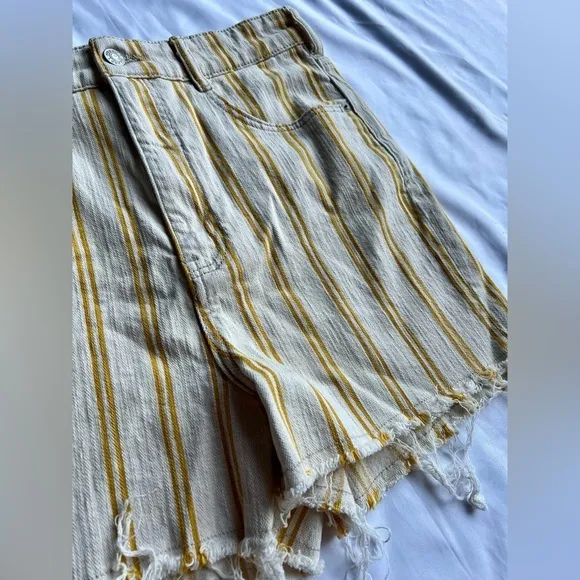 Pilcro by Anthropologie Yellow and Cream Striped High Waist Shorts