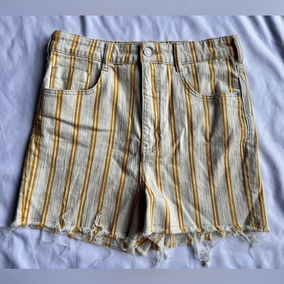 Pilcro by Anthropologie Yellow and Cream Striped High Waist Shorts