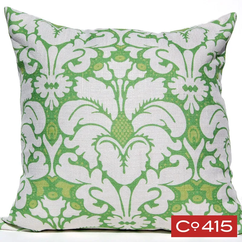 Plumes Damask Pillow - Green