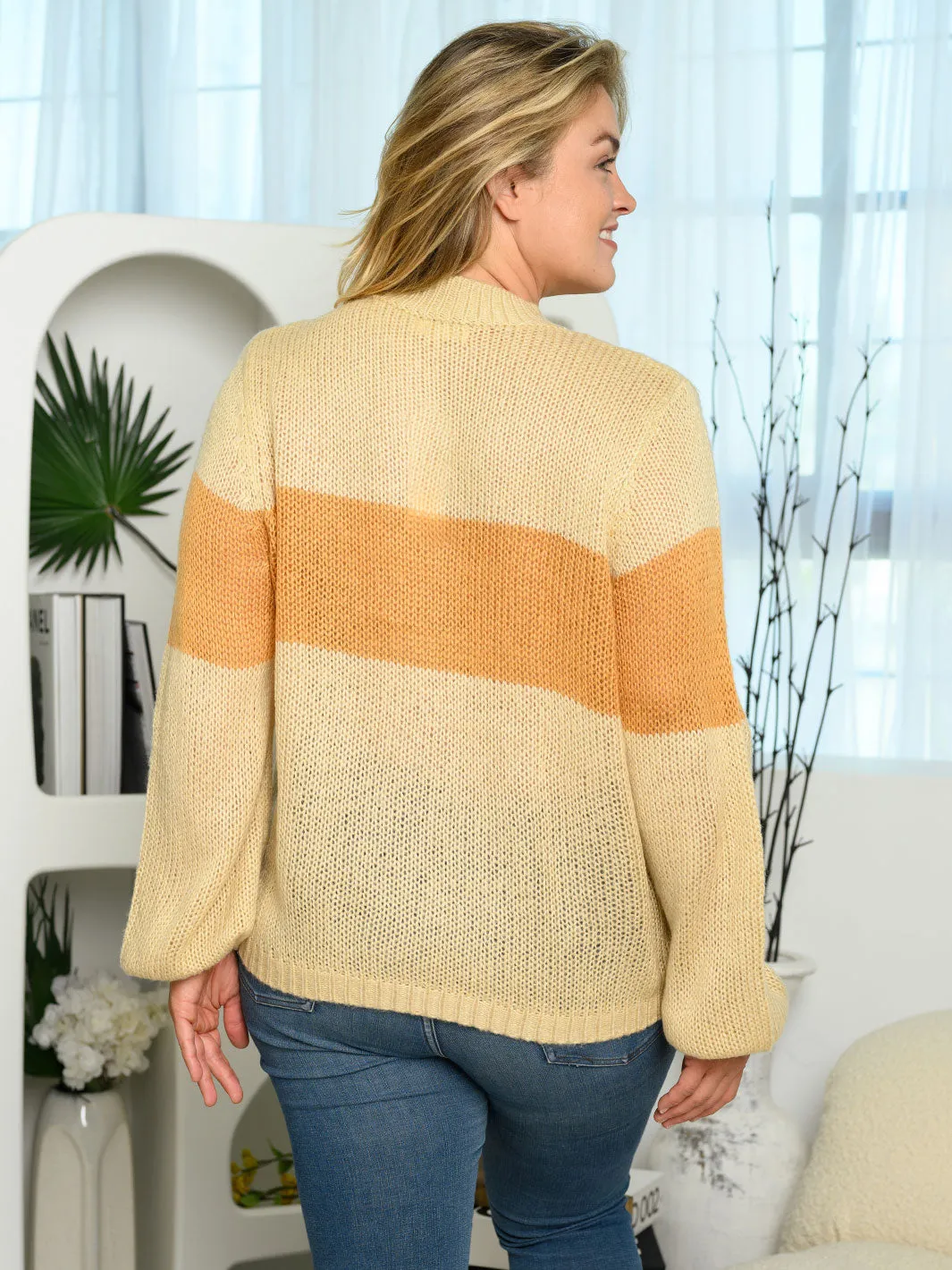 PLUS SIZE LONG SLEEVE COLOR BLOCK SWEATER
