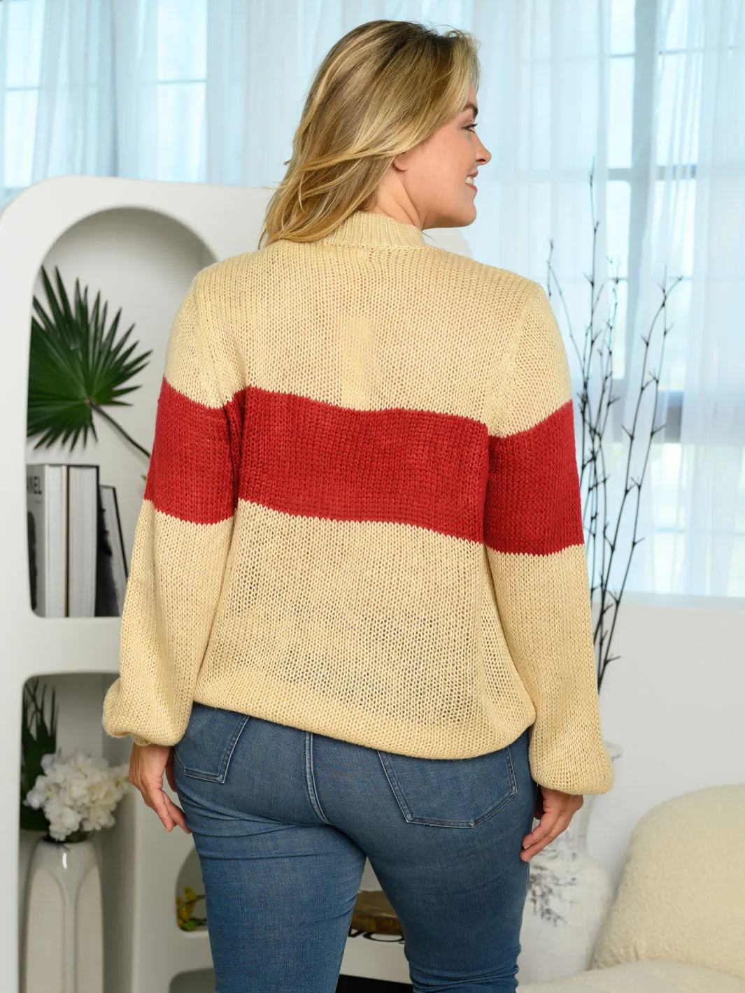 PLUS SIZE LONG SLEEVE COLOR BLOCK SWEATER