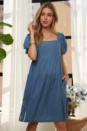 Puff Sleeve Denim Dress