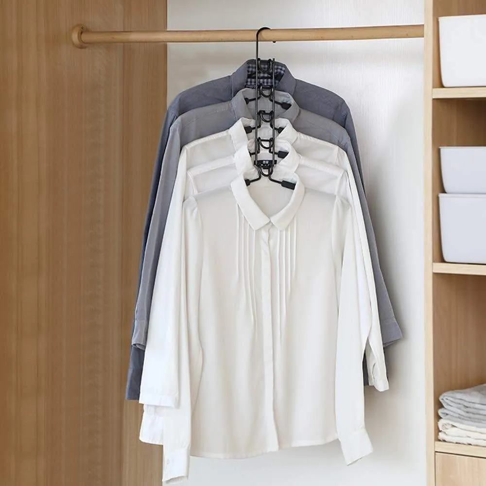 PUPOUSE Multi Layers Clothes Hangers - 5 in 1 Anti-Slip Sponge Metal Clothes Rack Multifunctional Closet Hanger Space Saving Organizer for Jacket Coat Sweater Skirt Trousers Shirt T-Shirt