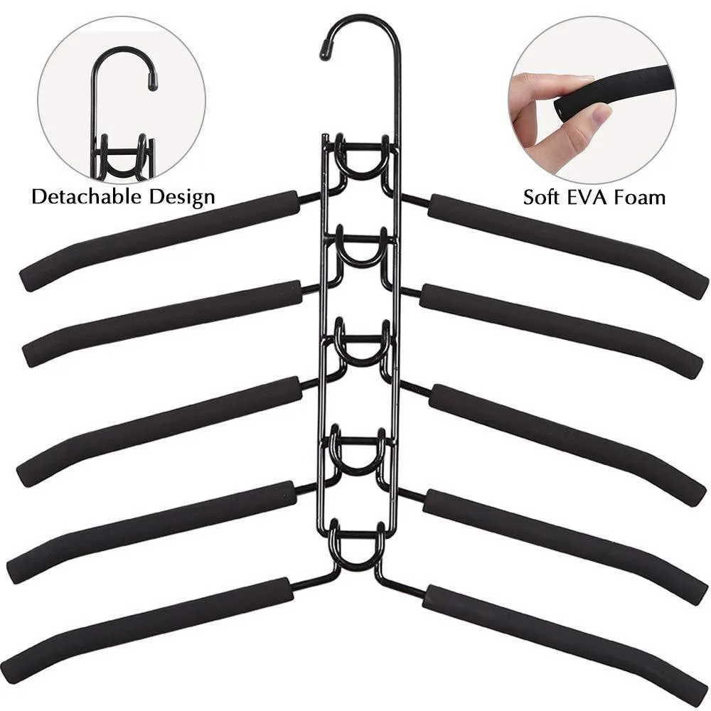 PUPOUSE Multi Layers Clothes Hangers - 5 in 1 Anti-Slip Sponge Metal Clothes Rack Multifunctional Closet Hanger Space Saving Organizer for Jacket Coat Sweater Skirt Trousers Shirt T-Shirt