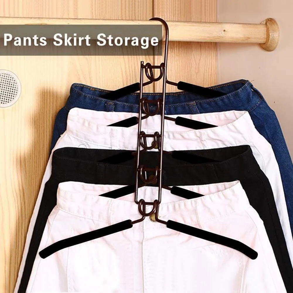 PUPOUSE Multi Layers Clothes Hangers - 5 in 1 Anti-Slip Sponge Metal Clothes Rack Multifunctional Closet Hanger Space Saving Organizer for Jacket Coat Sweater Skirt Trousers Shirt T-Shirt