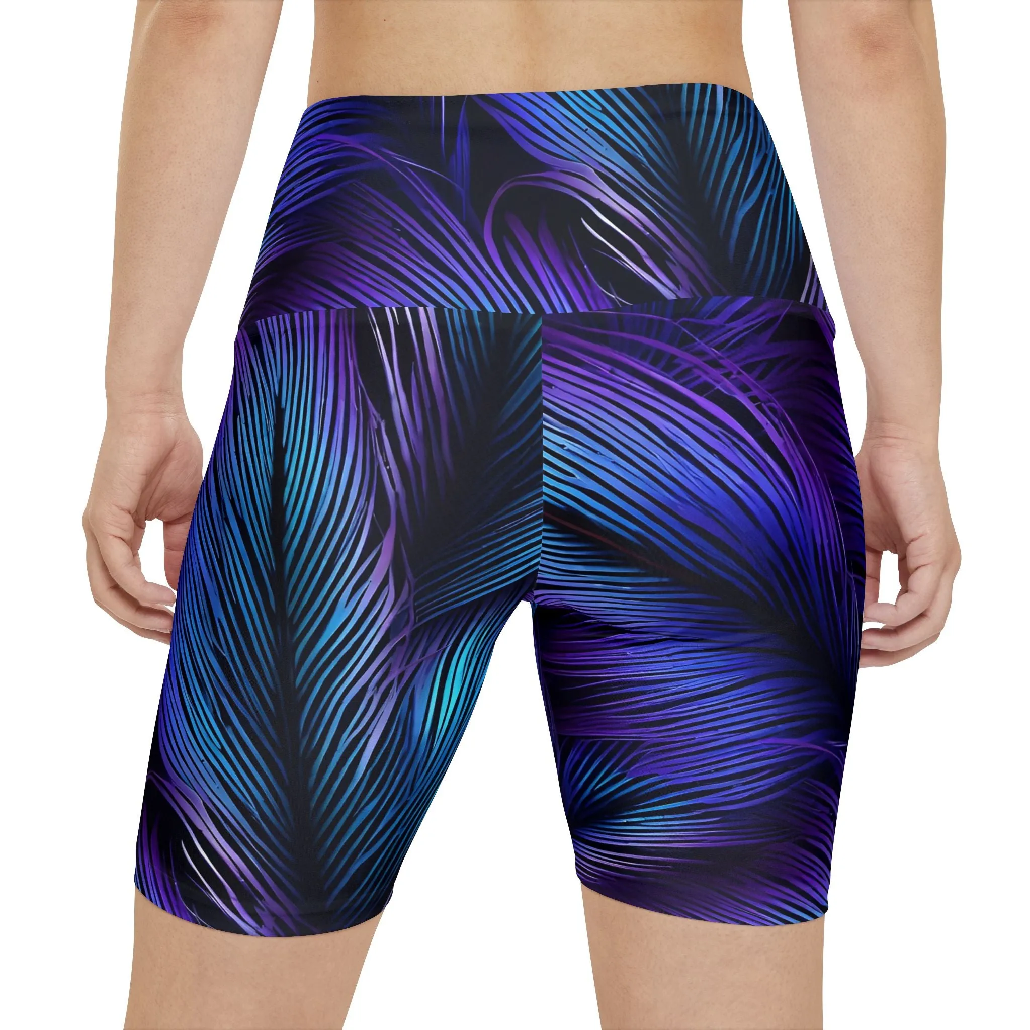 Purple Blue Feathers Workout Shorts