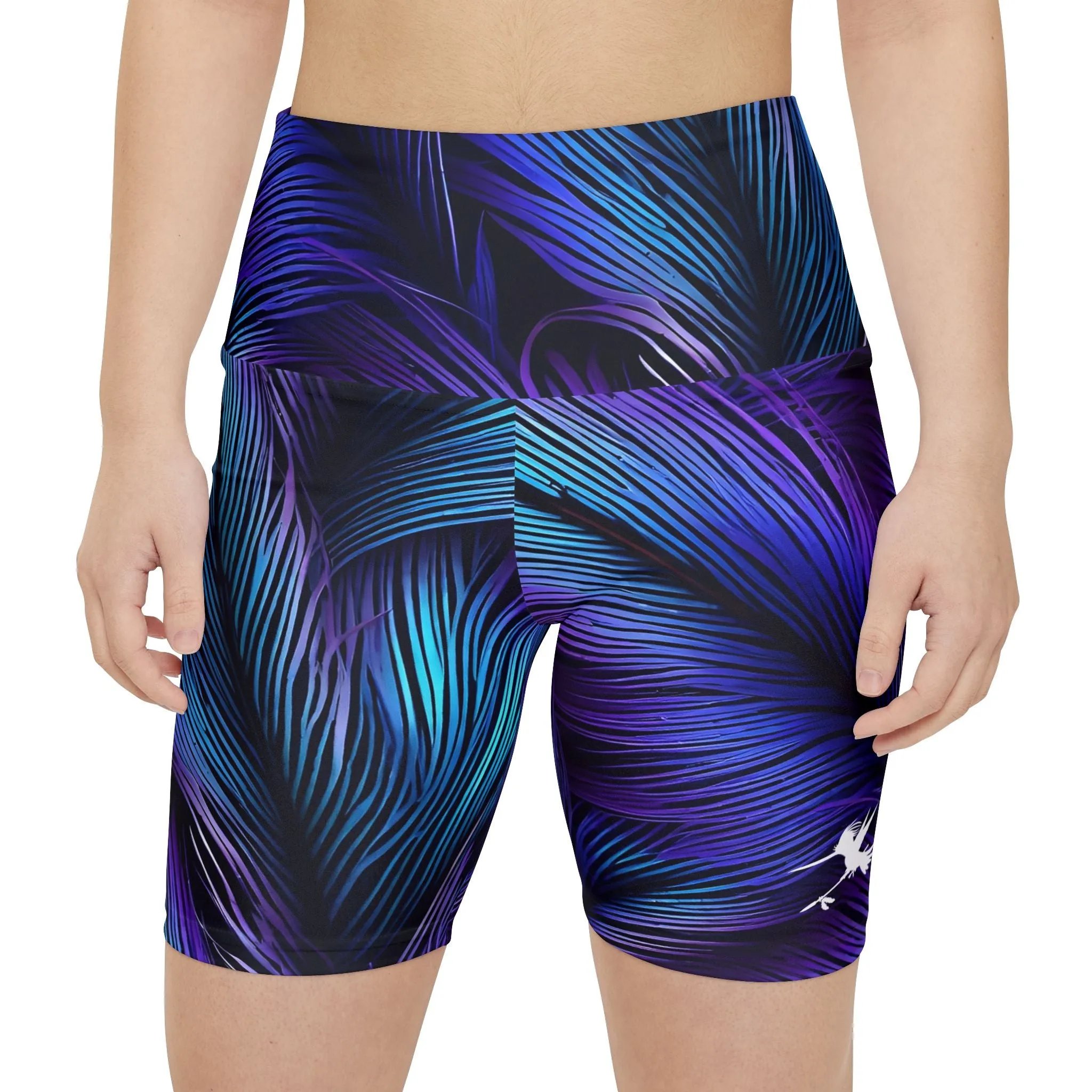 Purple Blue Feathers Workout Shorts