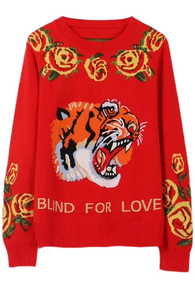 Quarda Red Coral Sweater with Tiger