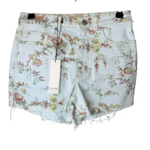Rebecca Taylor La Vie Floral Belle Light Denim Shorts Mid Rise Raw Hem Sz 25 NWT
