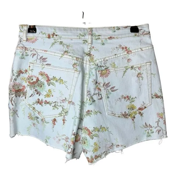Rebecca Taylor La Vie Floral Belle Light Denim Shorts Mid Rise Raw Hem Sz 25 NWT