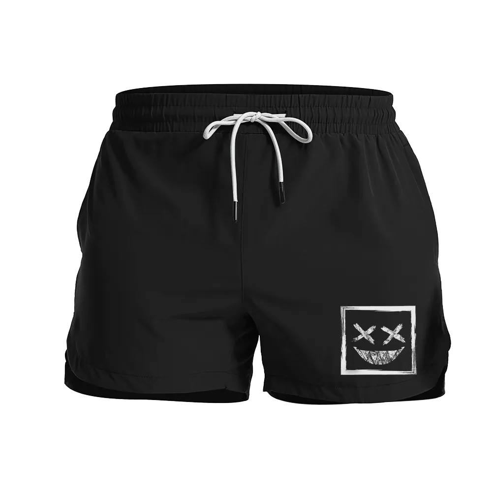 Rectangular Smiley Graphic Shorts